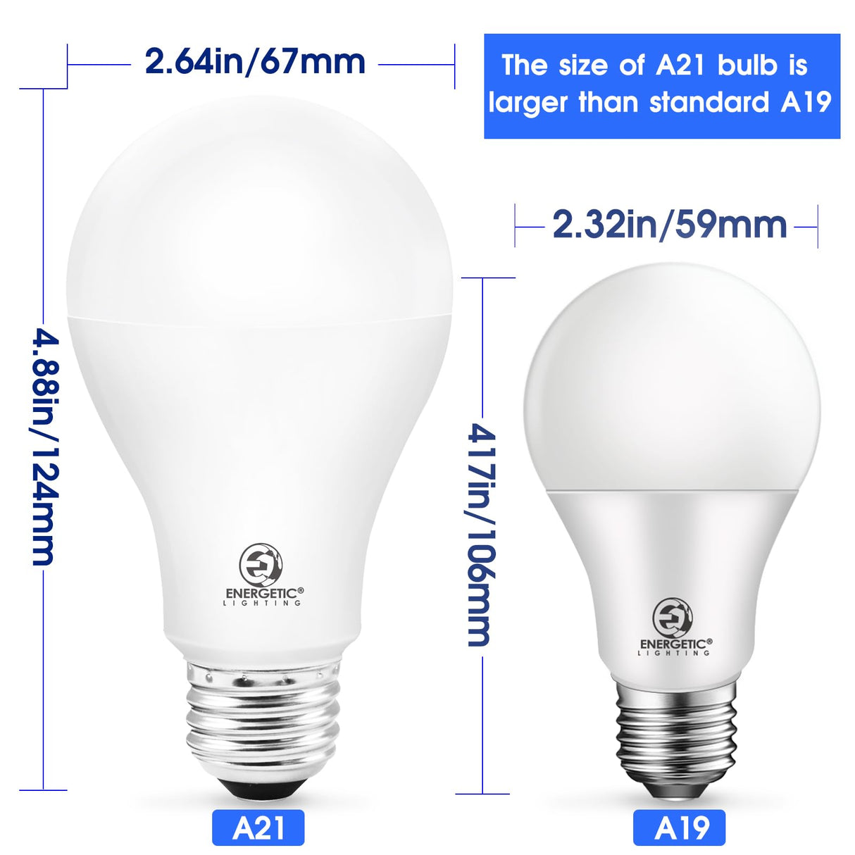 E ENERGETIC LIGHTING Dimmable A21 LED Bulb, 150 Watt Equivalent, Warm White 3000K, 2600LM, UL Listed, E26 Standard Base, Damp Rated, Super Bright Light Bulbs, 4 Pack