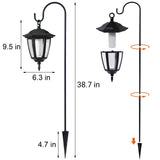 Dynaming 2 Pack Solar Flame Hanging Lights Outdoor, Halloween Solar Flickering Flame LED Garden Lanterns with 2 x 38 Inch Shepherd Hooks, Christmas Lighting for Lawn Patio Yard Pathway Driveway