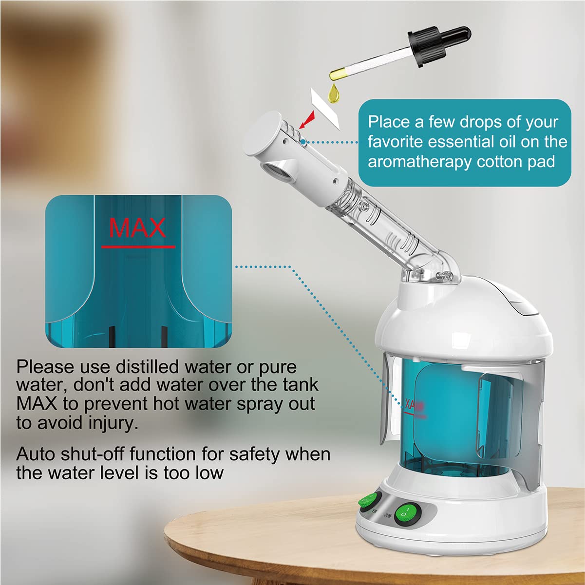 KINLITO Facial Steamer - Ozone Steamer with 360° Rotatable Arm - 40 Min Steam Time - Humidifier - Unclogs Pores - Blackheads - Portable Facial Steamer for Personal Care Use at Home or Salon,White