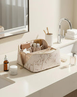 EACHY Travel Makeup Bag, Floral Cosmetic Bag for Women, Beige, Medium