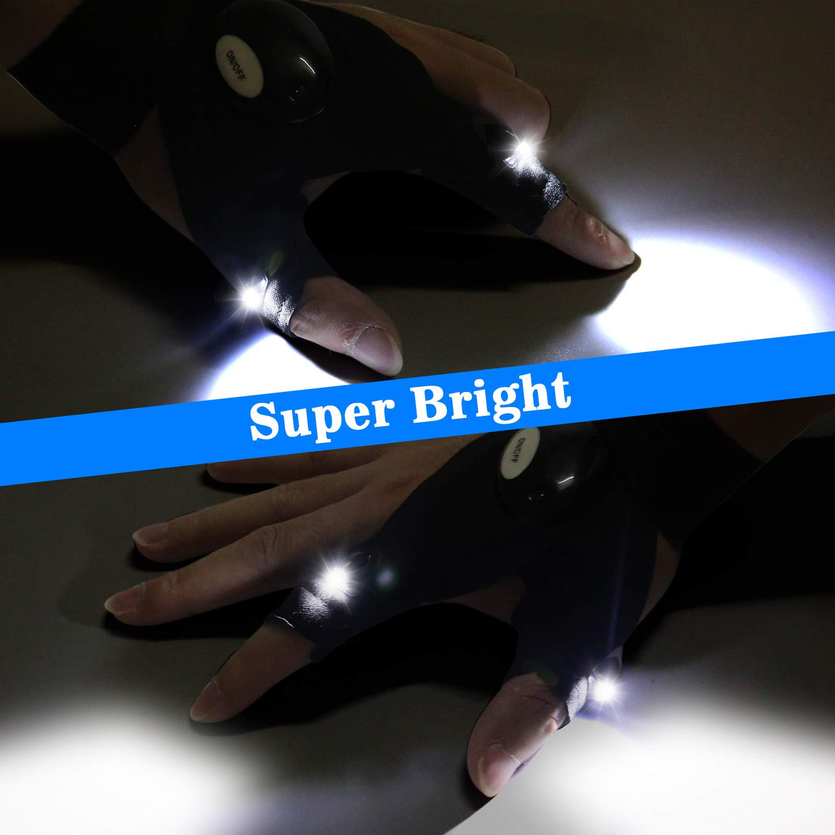 LED Flashlight Gloves, Fathers Day Dad Gifts from Daughter Son Wife, Gift for Men Boyfriend Husband Him Birthday Christmas, Cool Gadget Finger Lights Waterproof for Camping Fishing Repairing (Black)