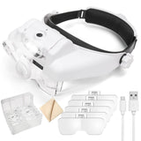 Dilzekui Headband Magnifying Glass with Light, Rechargeable Head Magnifying Glasses 1X to 14X, Magnifier Headset with 6 Detachable Lens, Hands Free Head Mount Magnifier for Close Work Reading Crafts