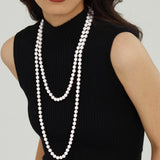 Zeffy Long Pearl Necklaces for Women Layered Faux White Pearl Beads Strand Layered Necklace Bridal Wedding Party 1920s Gatsby Costume Jewelry