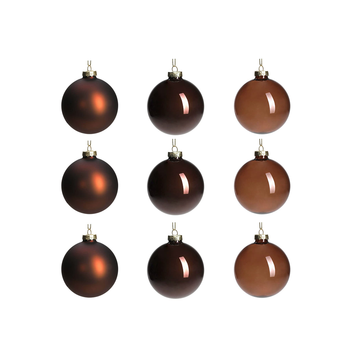 DN DECONATION Brown Glass Christmas Ball Ornaments, Set of 9, 3' Hanging Christmas Baubles for Xmas Tree Decoration, Wedding Party Gift