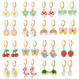 16 Pairs Hypoallergenic Dangle Hoop Earrings for Girls Teens Kids Women Cute Flower Animal Earrings Small Hoop Earrings Sets with Charms (Cute)