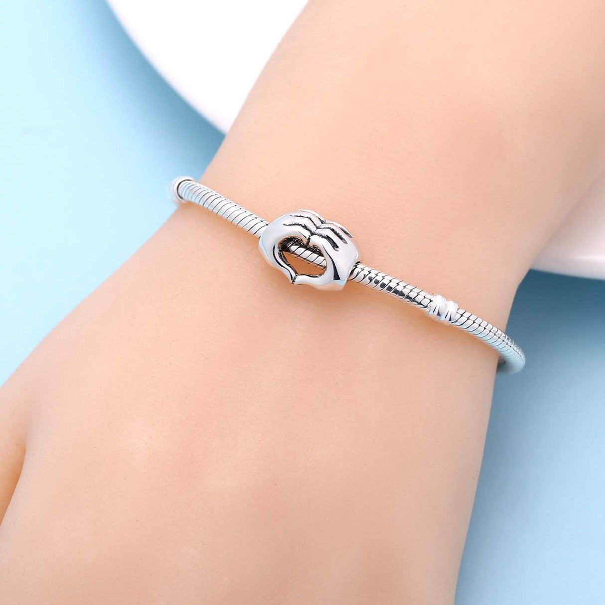 925 Sterling Silver Heart Hands Charm fit Pandora Bracelets, Gift for Women