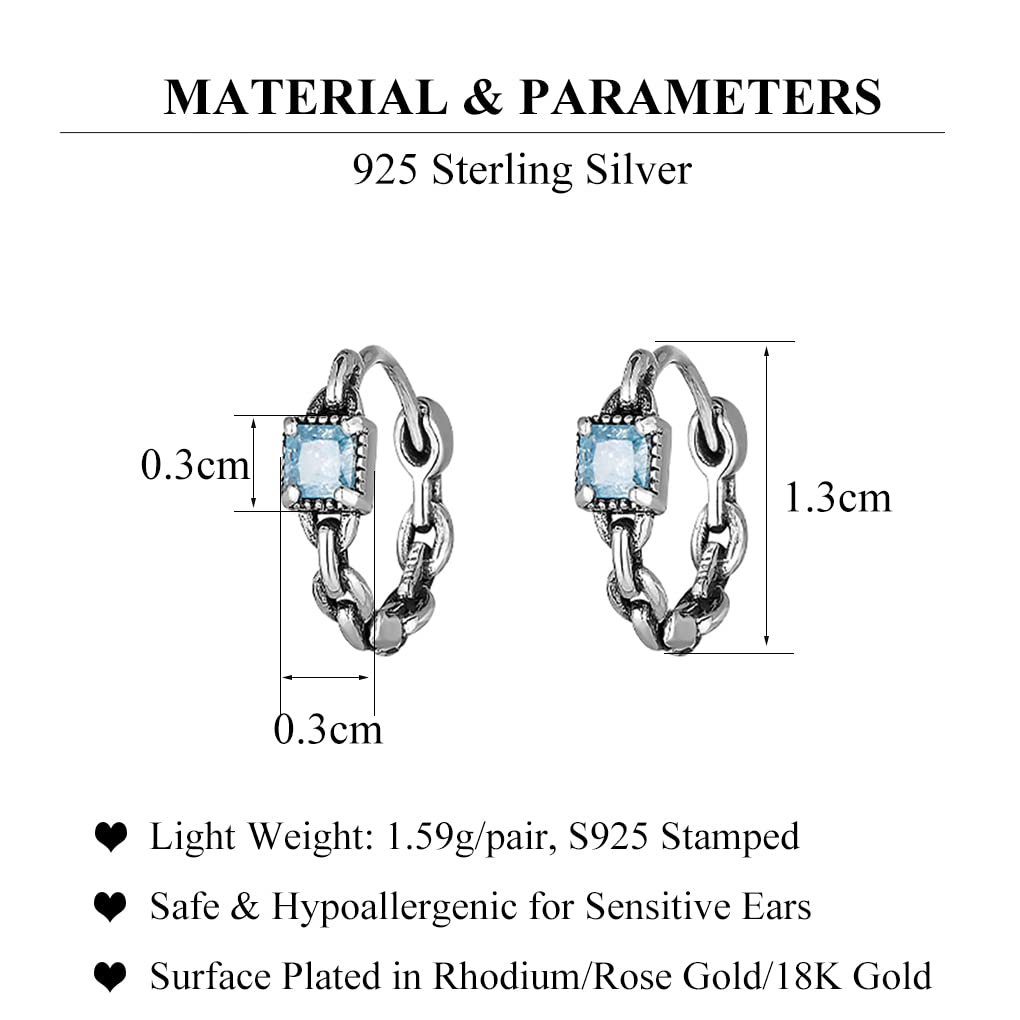 SLUYNZ 925 Sterling Silver Blue CZ Hoop Earrings for Women Teen Girls Retro Huggie Hoop Earrings