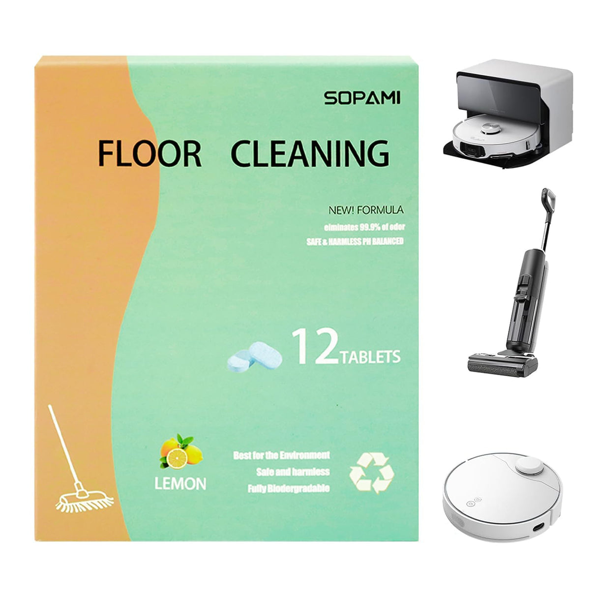 SOPAMI multi-effect floor cleaning tablets 24 Counts Lemon Scent