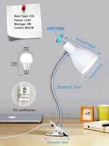 Desk lamp Eye-Caring Table Lamps, 360°Rotation Gooseneck Clip on Lamp Reading Light Portable Reading Book Light Clamp Study Desk Lamps for Bedroom and Office Home Lighting (White)
