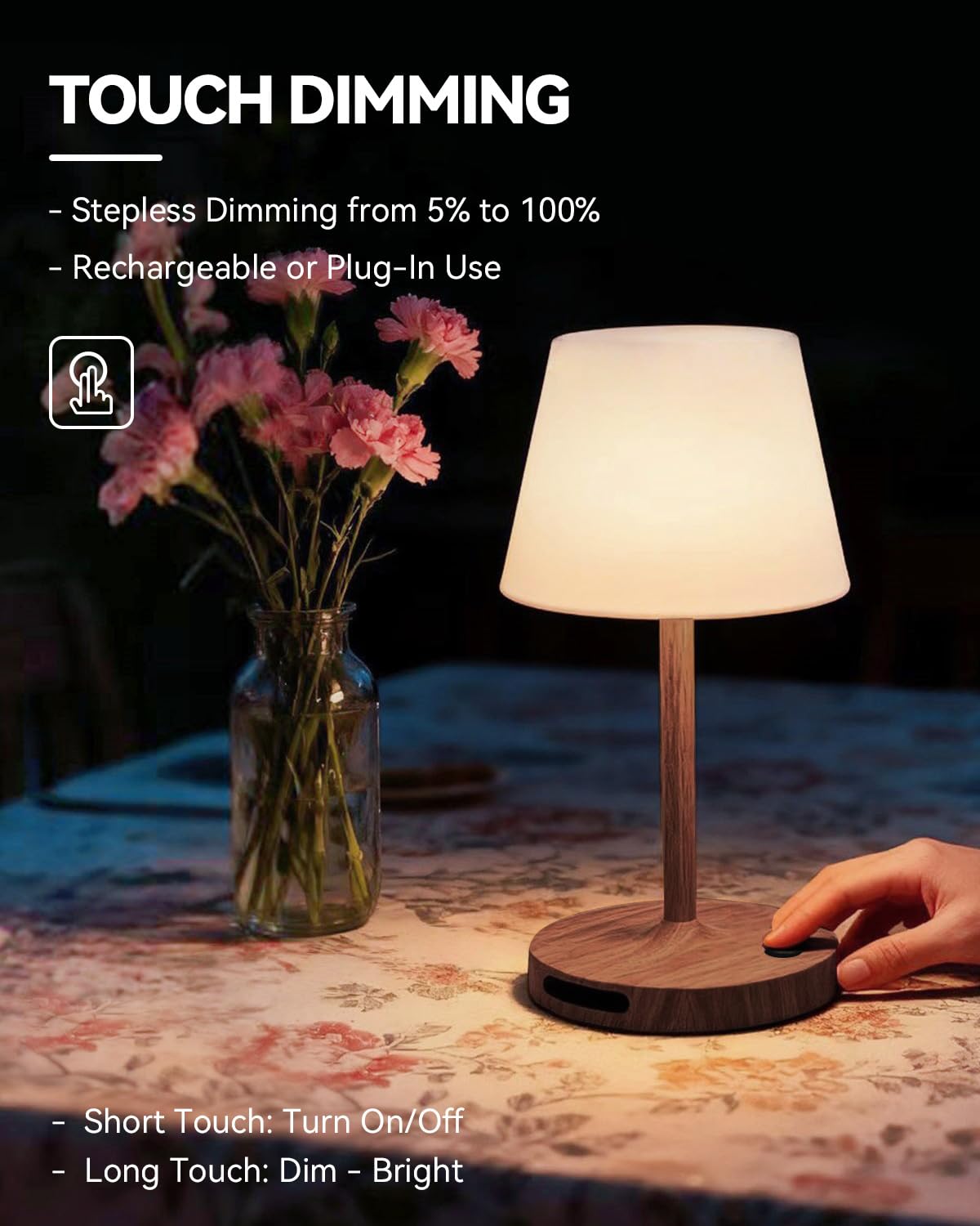 SAIWEYA Outdoor Waterproof Shower Lamp, 5200mAh Cordless Rechargeable Table Lamp with Touch Dimming, IP65 Wireless LED Night Light for Patio, Camping, Bathroom, Restaurant & Kitchen