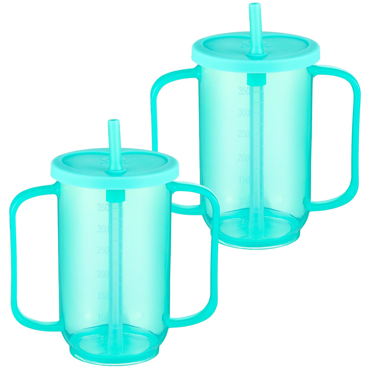 Sliner 2 Pcs Adult Sippy Cups for Elderly, 12 oz Plastic Spill Proof Cups with 2 Handles Straw and Lid for Adults Hospital Disabled Dysphagia Patients (Blue)