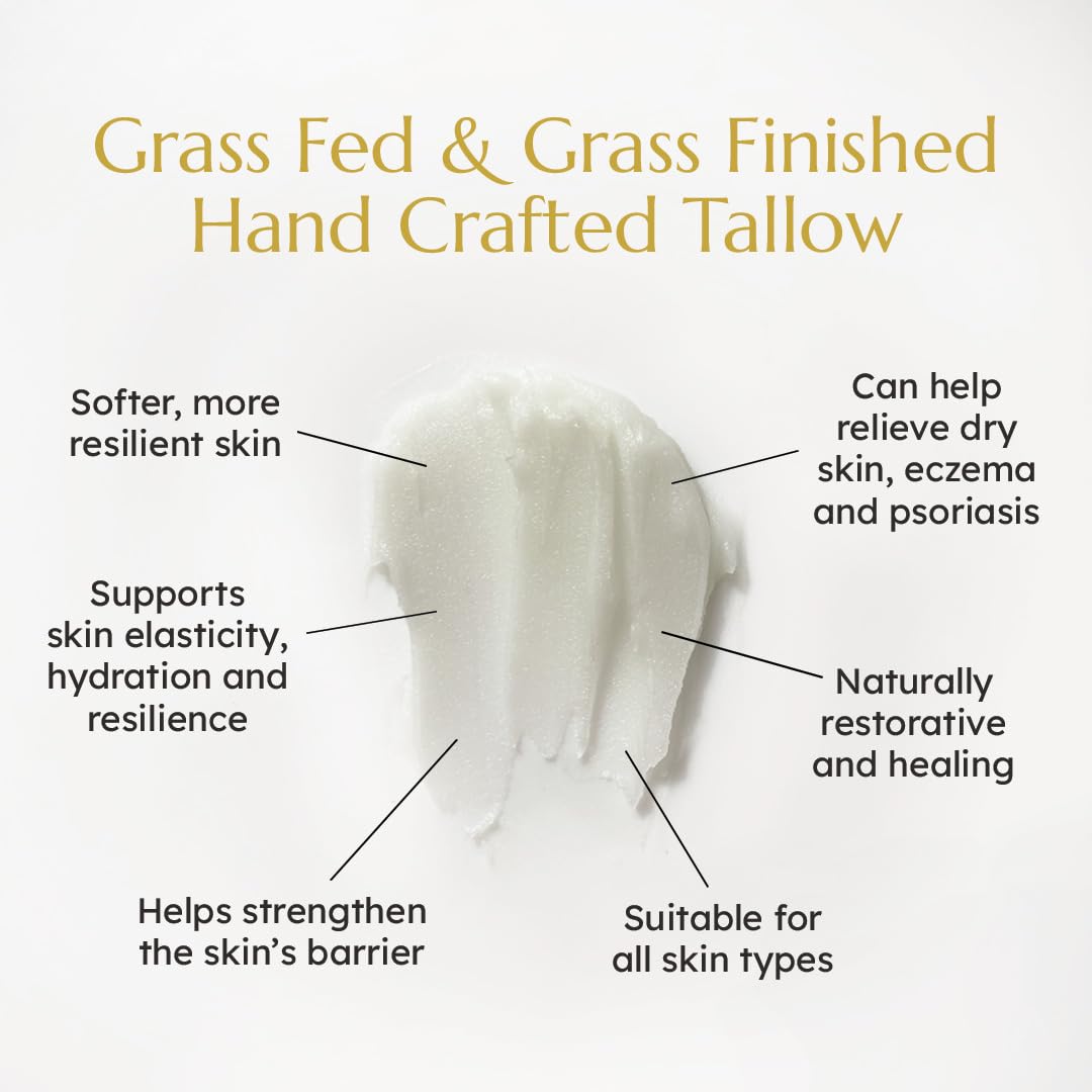 Krowa Morning Face Balm - Clean Grass Fed Tallow Balm w/Essential Oils + Collagen Peptides - Nourishing, Soothing, Hydrating and Adds Vitality to Skin. Deeply Renews. No Phthalates or Preservatives.