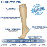 CHARMKING Compression Socks for Women & Men (8 Pairs) 15-20 mmHg Graduated Copper Support Socks are Best for Pregnant, Nurses - Boost Performance, Circulation, Knee High & Wide Calf (S/M, Nude)
