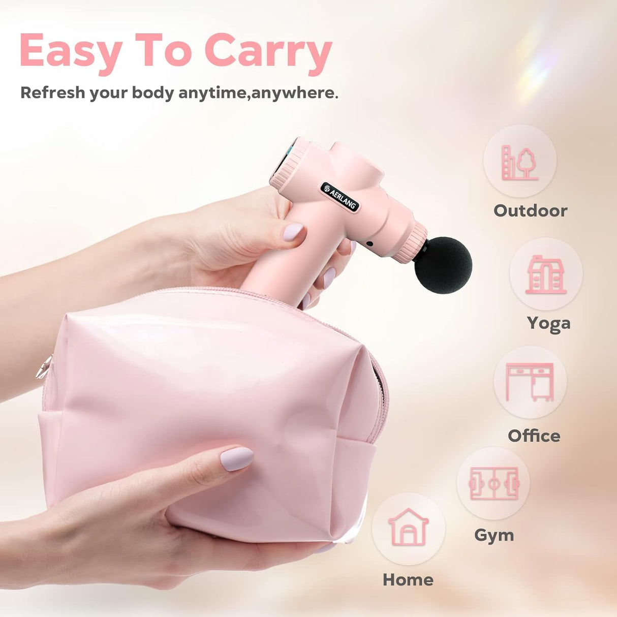 AERLANG Mini Massage Gun-Pink，Muscle Deep Tissue Massager Gun, Handheld Percussion Massager, Portable Quiet Massage Gun with Carry Case for Home Office Gym Motehr Day Gifts for Women Men Her