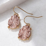 Rose Gold Tone Earrings for Women Dangling, Pink Faux Druzy Teardrop Dangle