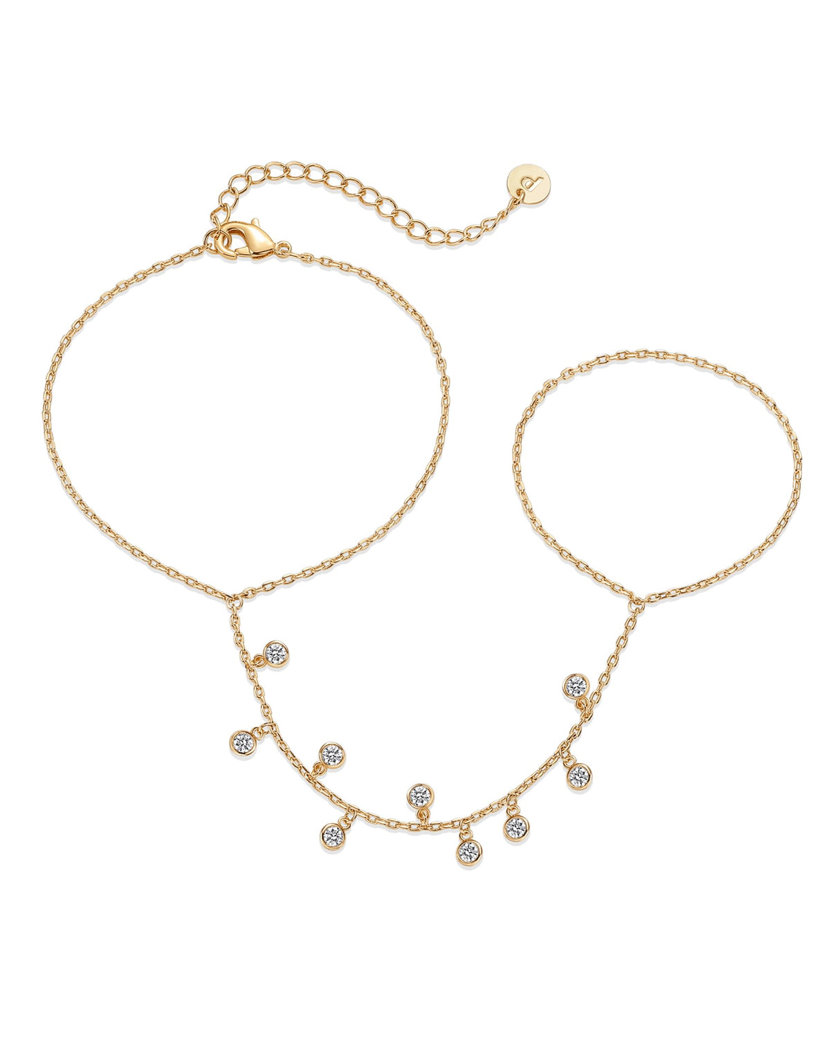 PAVOI CZ Dainty Hand Chain, 14K Gold Plated, Yellow Gold