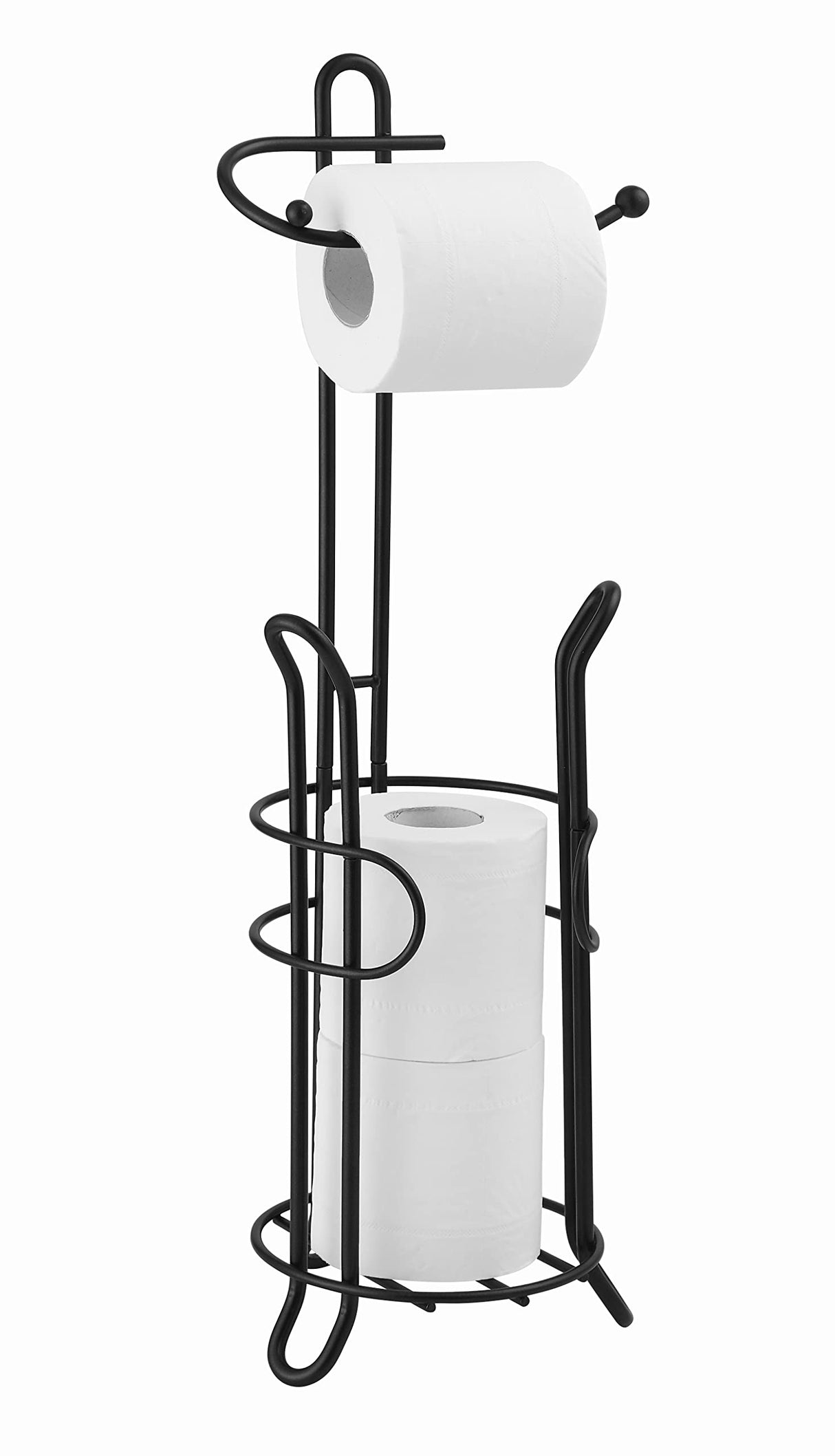 SunnyPoint Freestanding Toilet Paper Holder with Storage – Holds 3 Spare Rolls, Heavy-Duty Steel, Black Finish, Easy Assembly, Space-Saving Bathroom Organizer