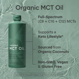 Sports Research Organic MCT Oil - Keto & Vegan MCTs C8, C10, C12 from Coconuts - Fatty Acid Brain & Body Fuel, Non-GMO & Gluten Free - Flavorless Oil, Perfect in Coffee, Tea & Protein Shakes - 32 oz