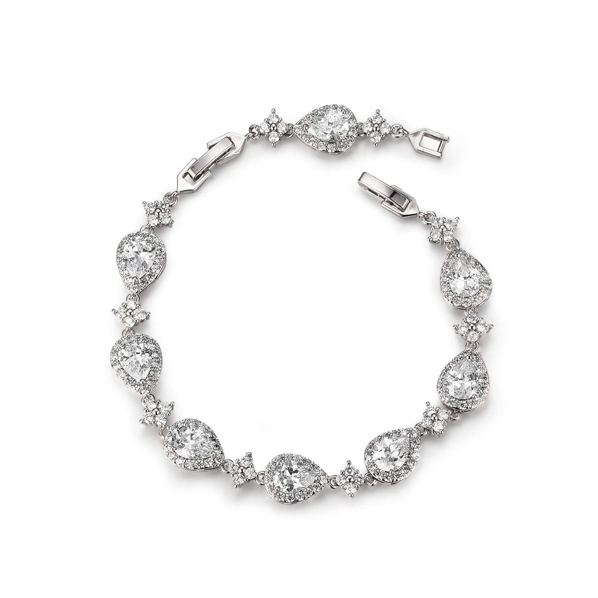 SWEETV Wedding Teardrop Bracelets for Brides Bridesmaids, Crystal Cubic Zirconia Bridal Bracelets for Women Prom, Silver