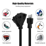 3FT 12/3 Outdoor Extension Cord, Heavy Duty 3-Outlet SJTW Indoor/Outdoor Three-Prong Power-Cord 12-Gauge Grounded 15-Amp 1875 Watts