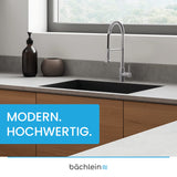 Bächlein Nedo Kitchen Faucet - 360° Rotatable (Brushed Stainless Steel) - Single Lever Mixer Tap Made of Stainless Steel with Flexible Neck and Shower with Switch Knob, Tap for Kitchen
