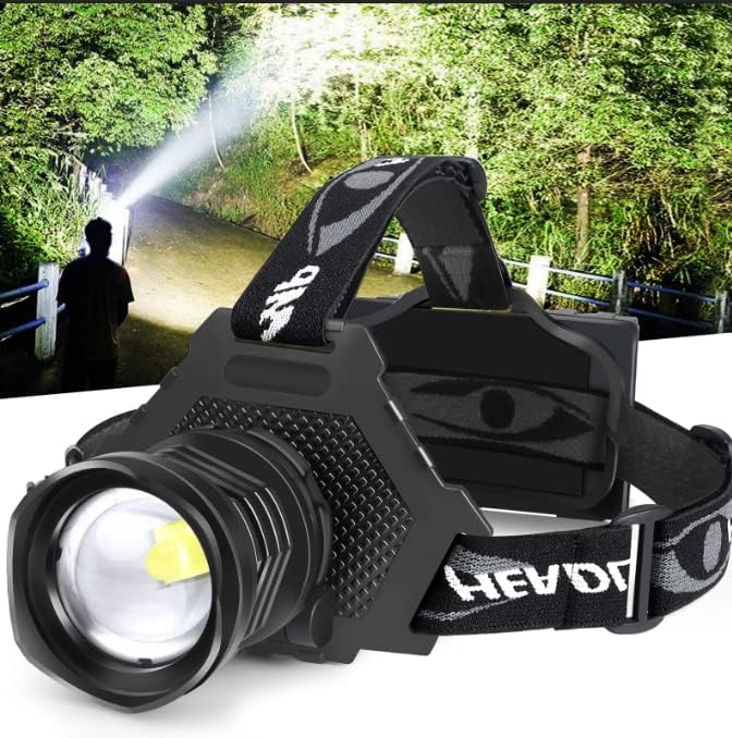 BUD K LED Headlamp USB Rechargeable, Head Lamp XHP70 Super Bright 6000 High Lumen with 5 Modes, Batteries Included, Zoomable, Waterproof Headlight for Camping Hunting Running Fishing Biking