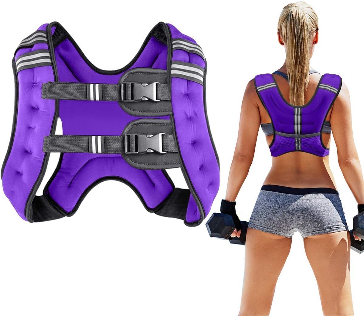 Prodigen Weighted Vest for Women and Men 8 Lbs with Reflective Stripe and Double Adjustable Buckle Straps Weight Vests for Strength Training, Jogging, Cardio, Weight Loss, Muscle Building, Purple