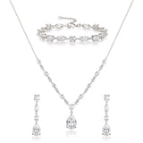 Clear Cubic Zirconia Drop Wedding Jewelry Set for Bride Bridesmaid Silver