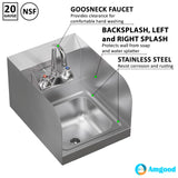 AmGood Stainless Steel Wall Mount Hand Sink with Faucet and Sidesplash 12" x 16" | NSF Commercial Hand Washing Basin For Restaurant, Kitchen and Home | Bowl Size: 9" x 9"