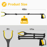 48 Inch Extra Long Grabber Reacher Tool，Foldable Pick Up Stick with Strong Grip Magnetic，360°Rotating Anti-Slip Jaw 4" Wide Claw Opening,Hand Grabber for Reaching