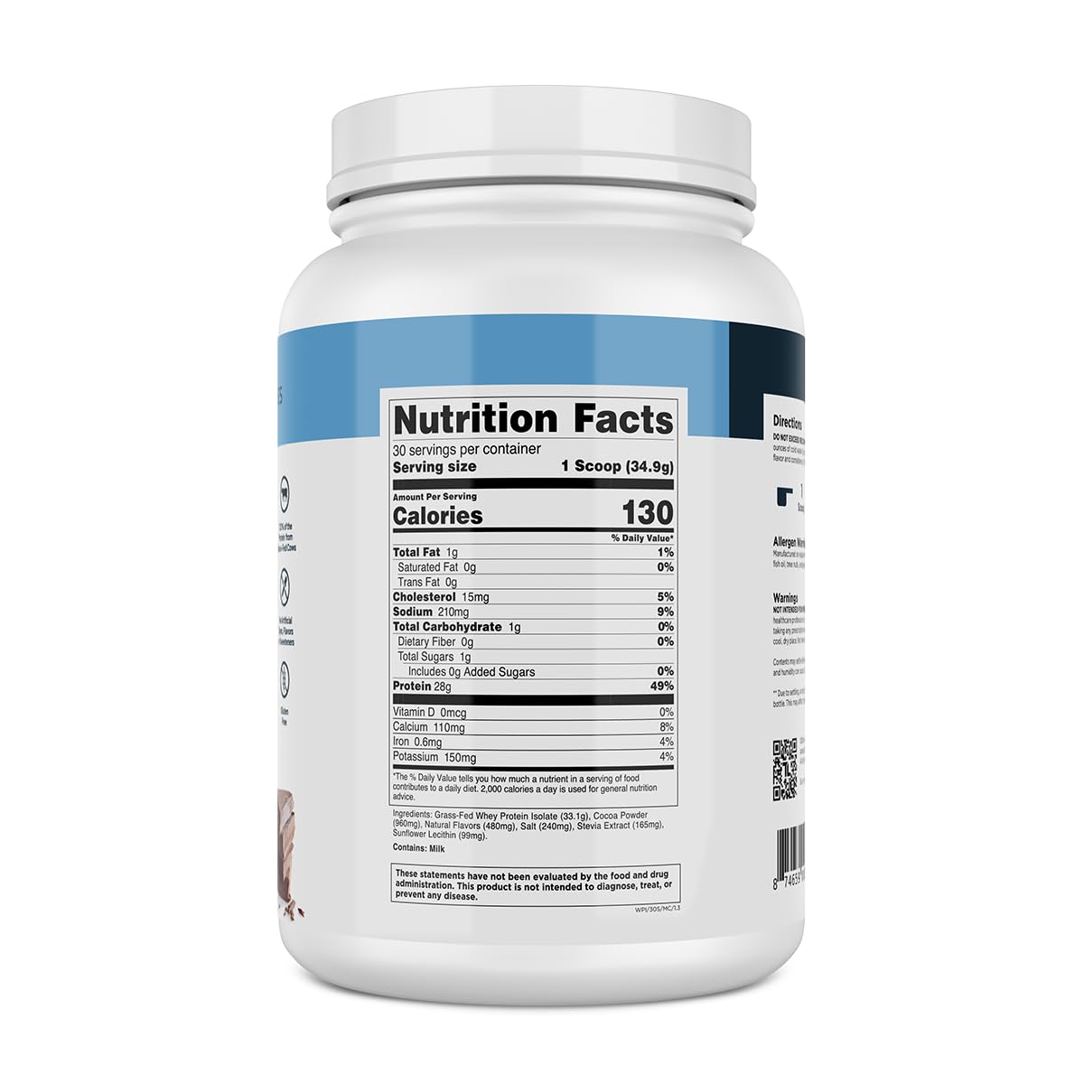 Transparent Labs Grass-Fed Whey Protein Isolate - Naturally Flavored, Gluten Free Whey Protein Powder with 28g of Protein per Serving & 9 Amino Acids - 30 Servings, Milk Chocolate