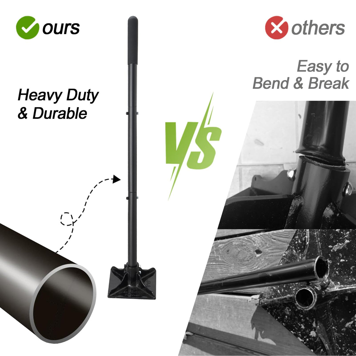 Tamper Tool Heavy Duty, 8x8 Inch Hand Steel Tamper Tool with 59 Inch Handle, Garden Ground Tamper for Leveling Soil, Gravel, Asphalt, Driveway
