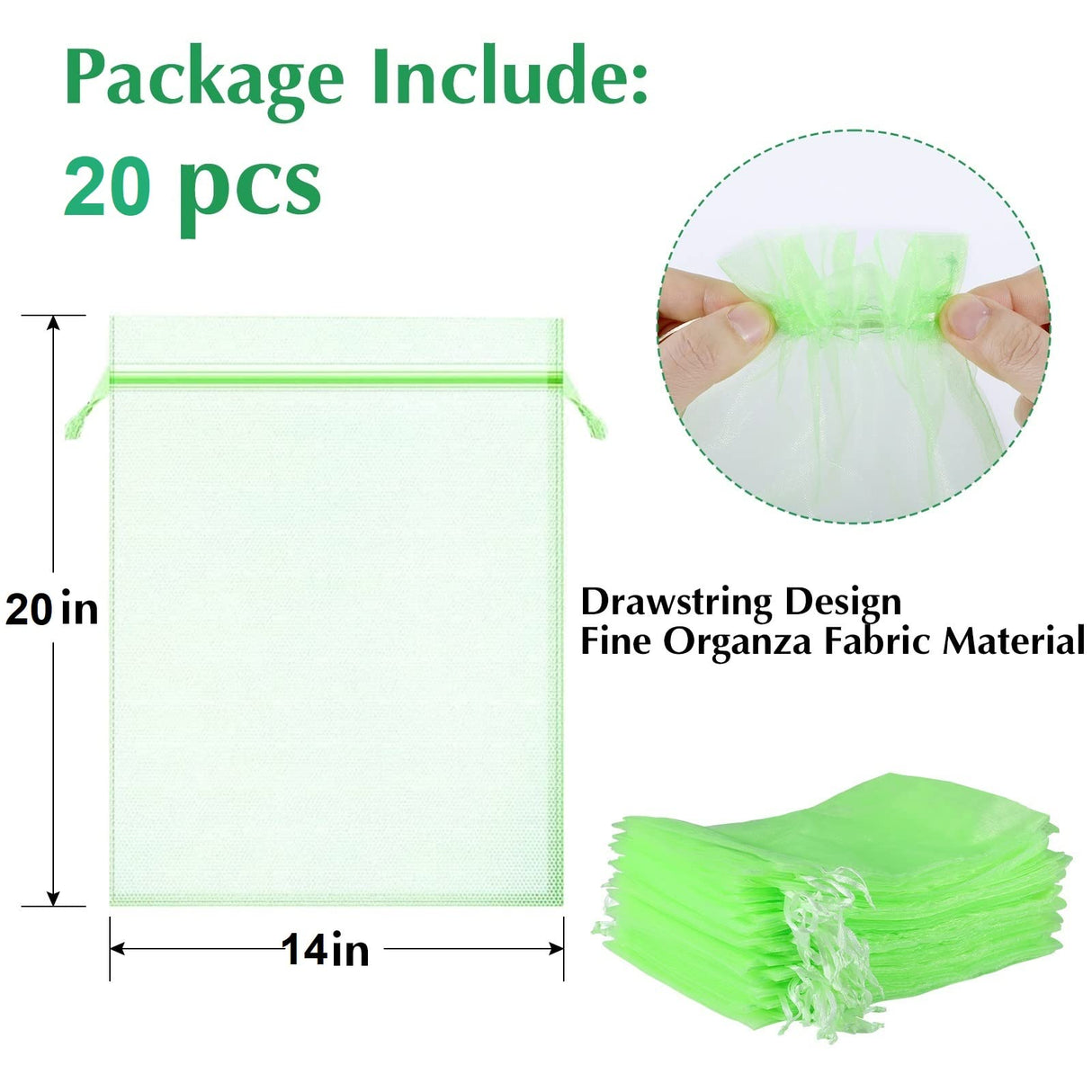 Fruit Protection Bags, Kikhope 20 Pcs 20x14 inch Fruit Netting Bags, Garden Fruit Cover Mesh Bag with Drawstring, Netting Barrier Bags for Plant Fruit Flower and Vegetables
