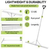 PVNIEFC Floating Lake Rake, 36" Aluminum All Purpose Lake and Landscape Rake with 11' Extension Handle and 52' Rope, Weed & Algae Removal