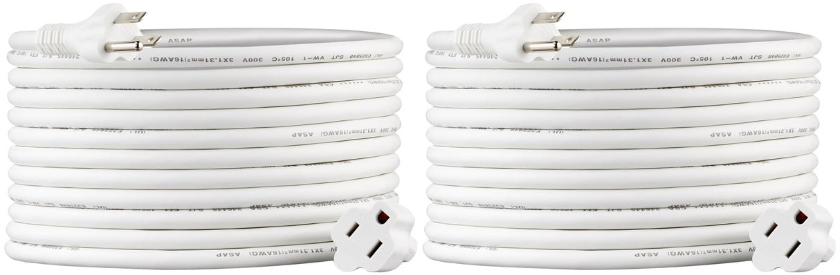 Amazon Basics Extension Cord, 13 Amps, 125V, 20 Foot, White, 2-Pack