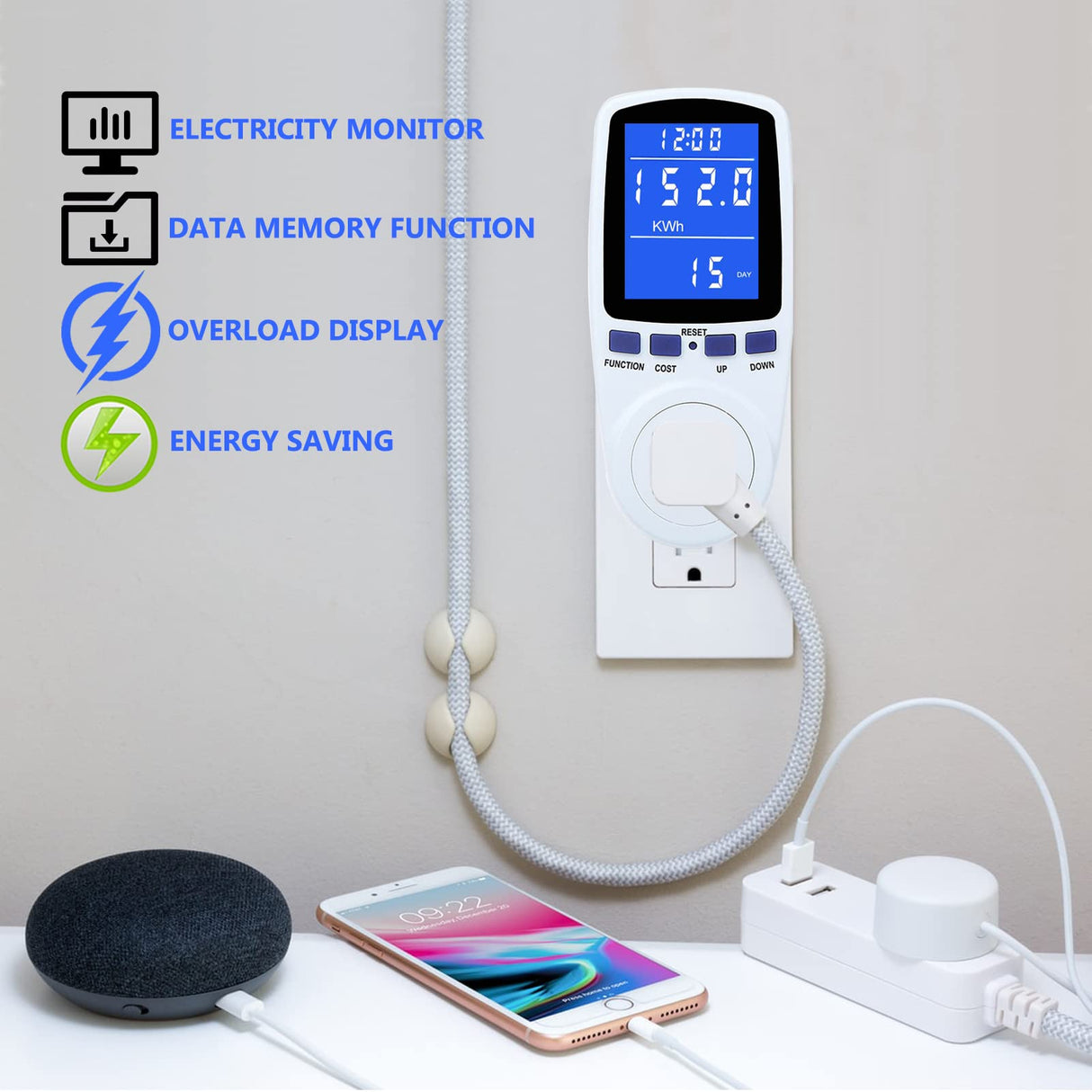 2 Pack Upgraded Watt Meter Power Meter Plug Home Electricity Usage Monitor, Electrical Usage Monitor Consumption, Energy Voltage Amps Kill Meter Tester with Backlight, 7 Modes Display