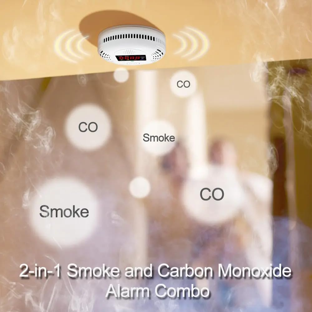 High Definition Color Screen Detector LCD Powered by Carbon Monoxide Detector and Smoke Alarm Battery (excluding Battery) (Large Screen, 4Pack-CO&Smoke)