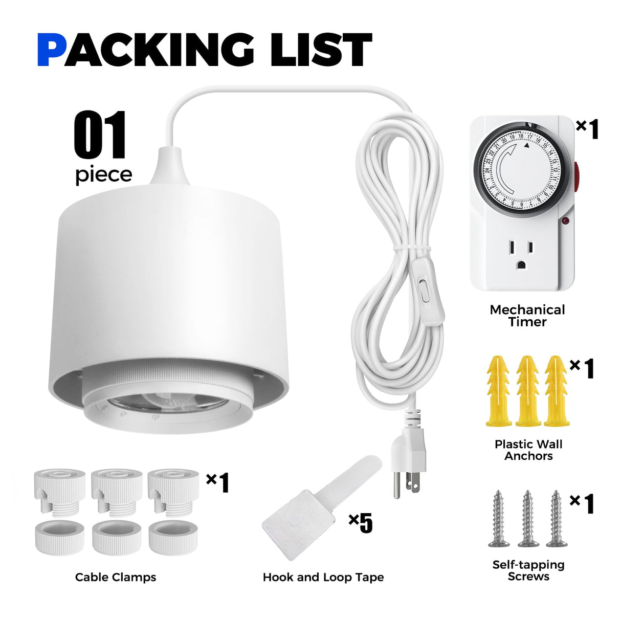 Barrina TR40 Hanging Plant Lights for Indoor Growing, 40W 5000K Full Spectrum, Adjustable Beam Angle (15°-60°), High PPFD, Spotlight Grow Light with Timer for Indoor, Large Tall Plant, Flowers, White