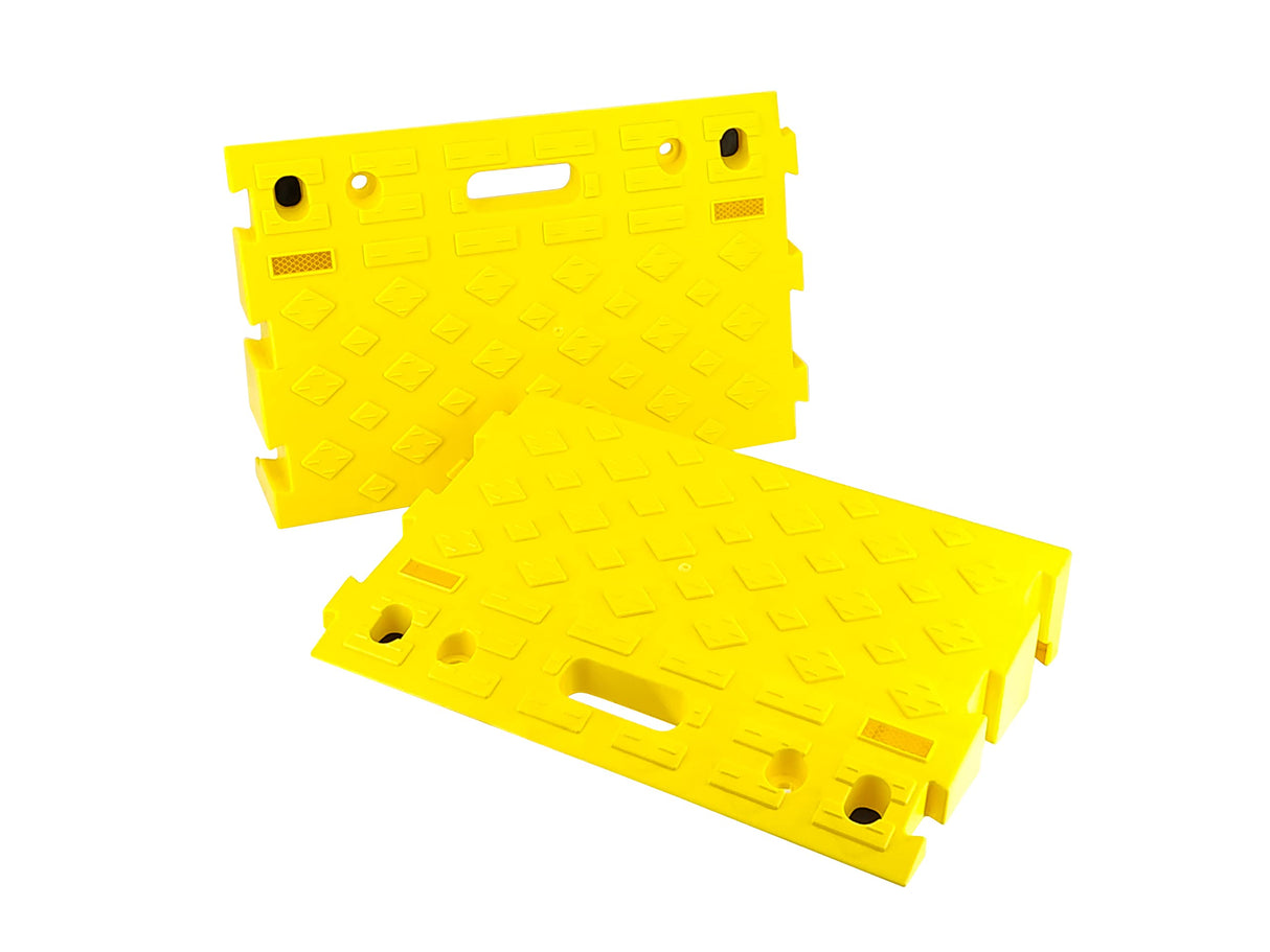 MAXXHAUL 50707 Portable Interlocking Plastic Curb Threshold Ramps Set (Yellow) for Loading Dock, Driveway, Sidewalk for Scooter, Wheelchair, Car, Truck, Motorcycle, Dolly