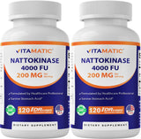 Vitamatic 2 Packs Nattokinase Supplement 4,000 FU Servings, 120 Delayed Released Capsules - Survives Stomach Acids - Non-GMO & Gluten Free - Made in The USA