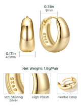 ChicSilver 14K Gold Plated Huggie Hoop Earrings 8mm, 925 Sterling Silver Tiny Gold Hoop Earrings for Women, Hypoallergenic Lightweight