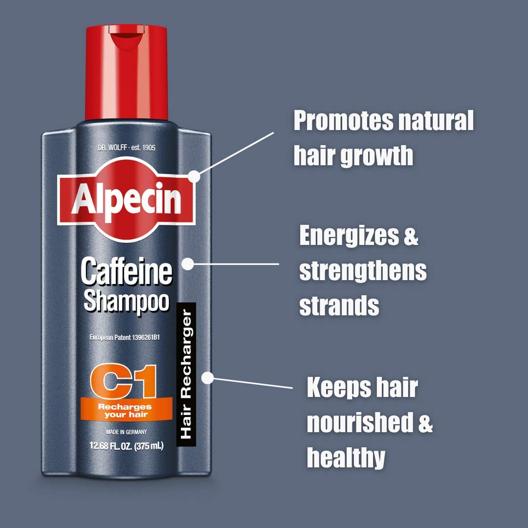 Alpecin C1 Caffeine Shampoo, 8.45 fl oz (Pack of 2) Men's Natural Hair Growth Shampoo for Thinning Hair with Niacin and Castor Oil