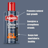 Alpecin C1 Caffeine Shampoo, 8.45 fl oz (Pack of 2) Men's Natural Hair Growth Shampoo for Thinning Hair with Niacin and Castor Oil
