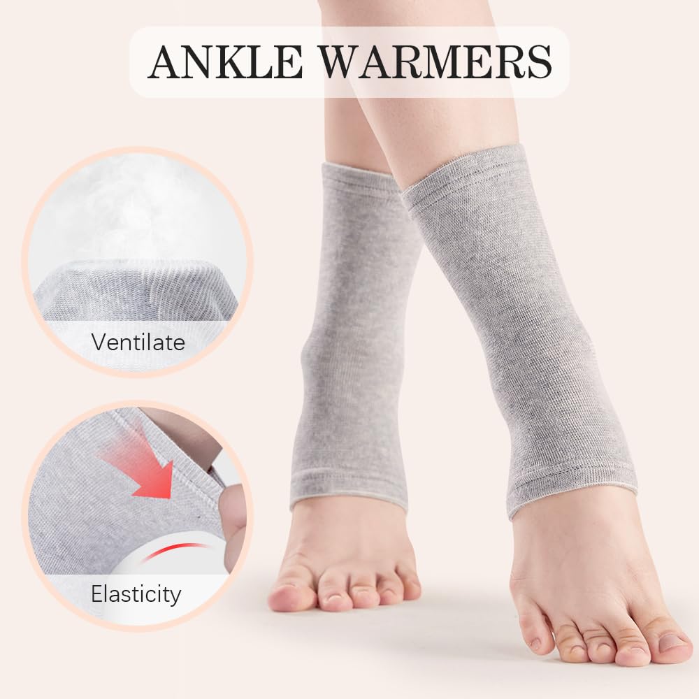 Mustowl One Compress Bamboo Foot Sleeves, Ankle Protection Socks,Ankle Compression Socks for Swelling Sprain Cold Protection (Grey 1 Pair, L(41-44))