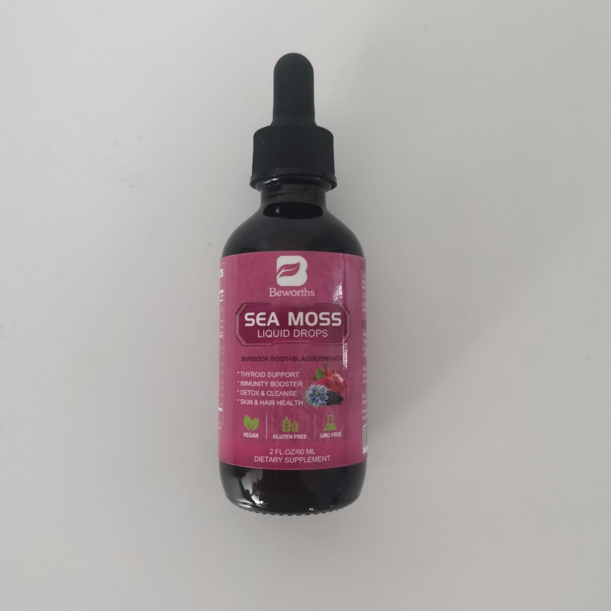 B BEWORTHS Sea Moss Liquid Drops - Organic Black Seed Oil Irish Sea Moss Gel with Burdock Root, Bladderwrack, Elderberry, Vitamin C, D3, 6X Stronger Seamoss Gel for Digestive, Hair Health - Vegan