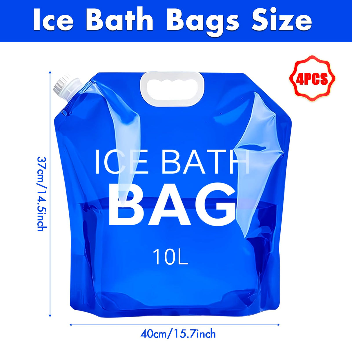 Tryitsbest 4 Pack Ice Bath Bags Reusable, Large Capacity Cold Plunge Ice Bath Accessories, Portable Bathtub Freezer Water Bags for Ice Baths at Home (10L/2.6 Gallon -4Pcs)