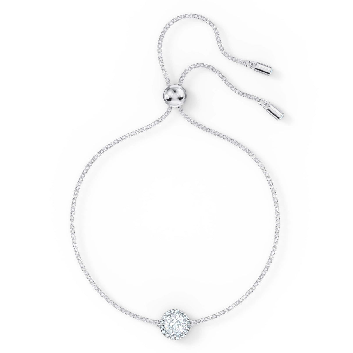 Swarovski Una Angelic Bracelet with Clear Crystals on a Rhodium Plated Chain with a Bolo Style Adjustable Closure