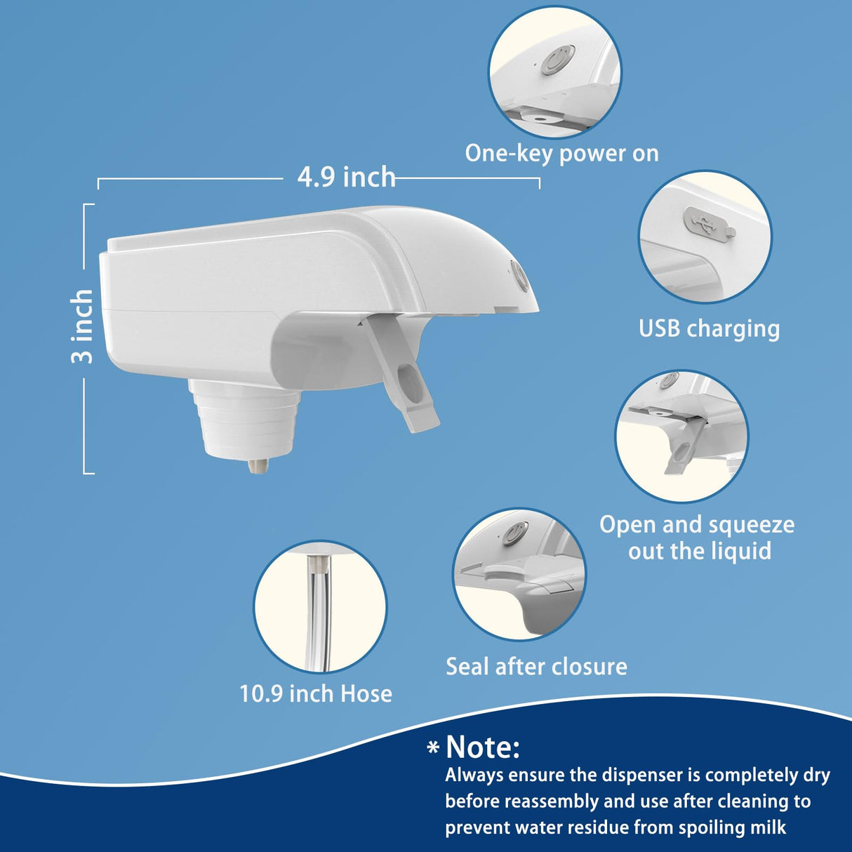 Automatic Drink Dispenser Hands-Free Beverage Milk Dispenser for Fridge Gallon USB Rechargeable Spill-Proof Design for Home Kitchen Parties