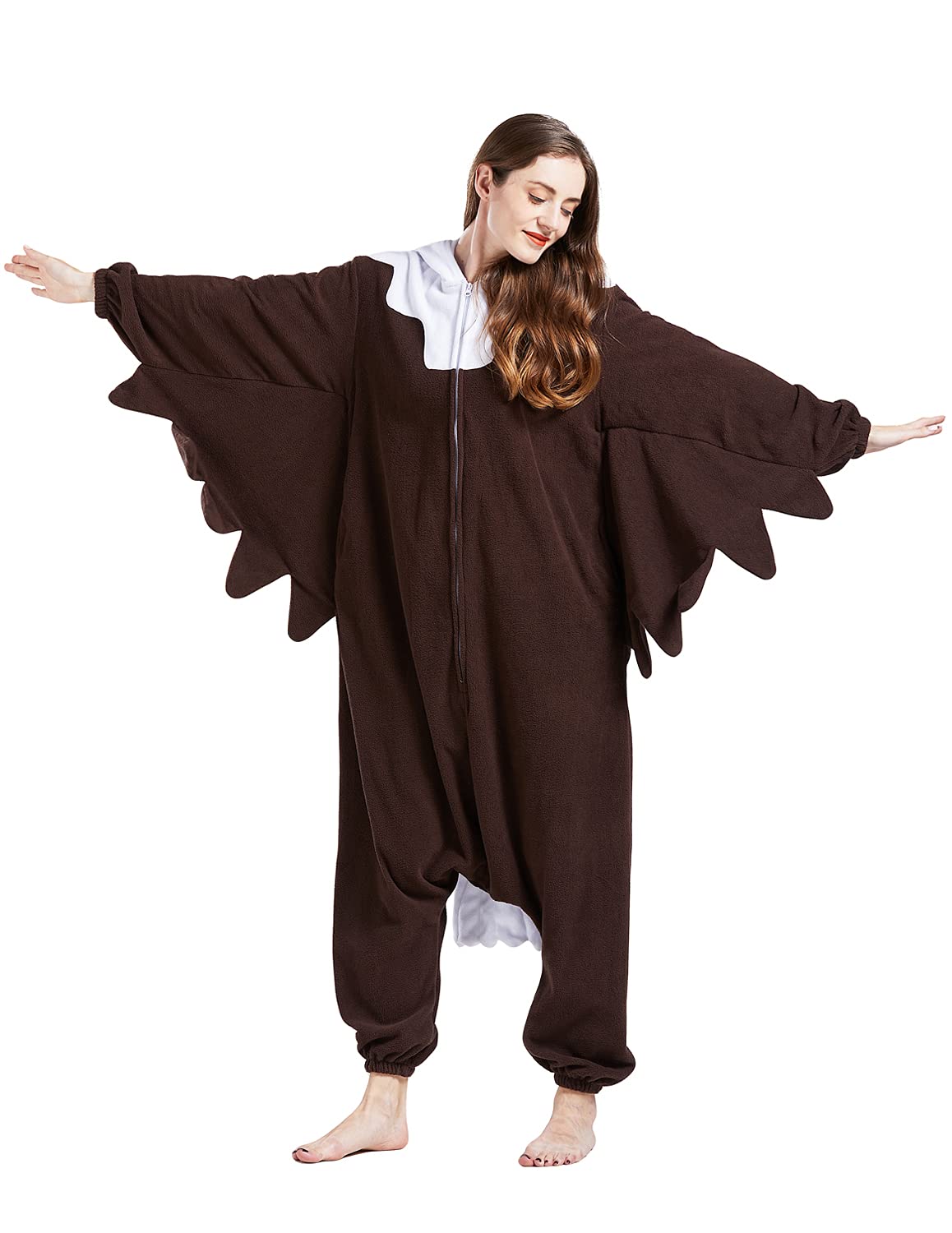Bald Eagle Onesie Costume Adult Halloween Christmas Animal Cosplay One Piece Pajamas for Men Women Small