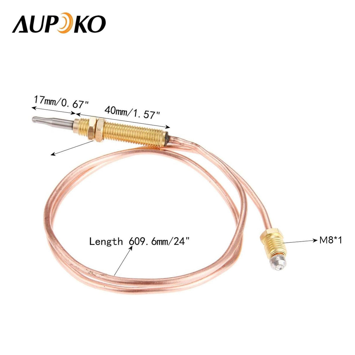 Aupoko Universal Gas Thermocouple, 600 mm Length, M8x1 End Nut and Head Tip Fit for BBQ Grill or Fire Pit Heater or Gas Water Heater